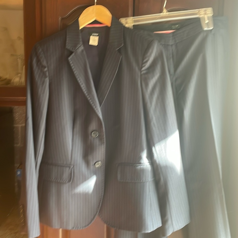 J Crew blue blazer and pants suit. Blazer is a size 6 and pants are a size 4.